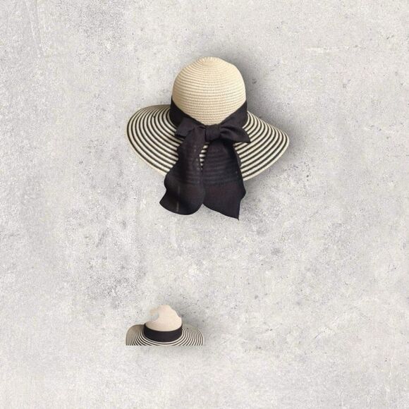 The Hatter OSFA Black Striped Floppy Natural Fedora Hat Kentucky Derby - Picture 7 of 7